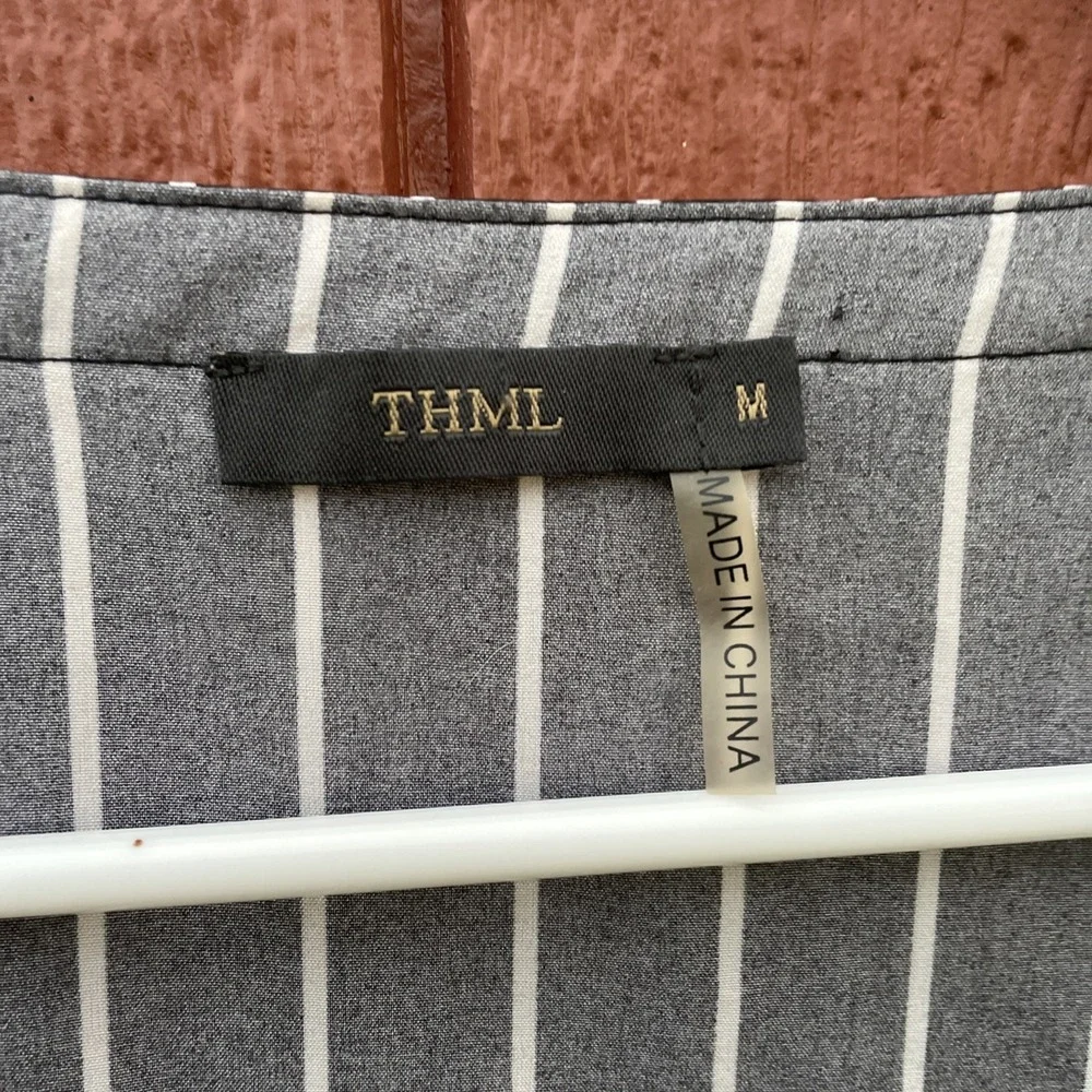 THML top Medium Black White Striped With Green Tan Pink And Yellow Embroidery - Picture 7 of 16